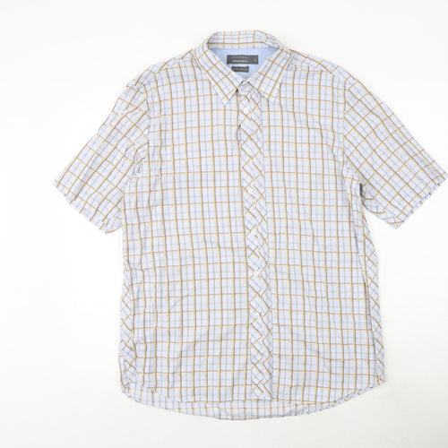 ARMANDO Mens Blue Check 100% Cotton Button-Up Size XL Collared Button