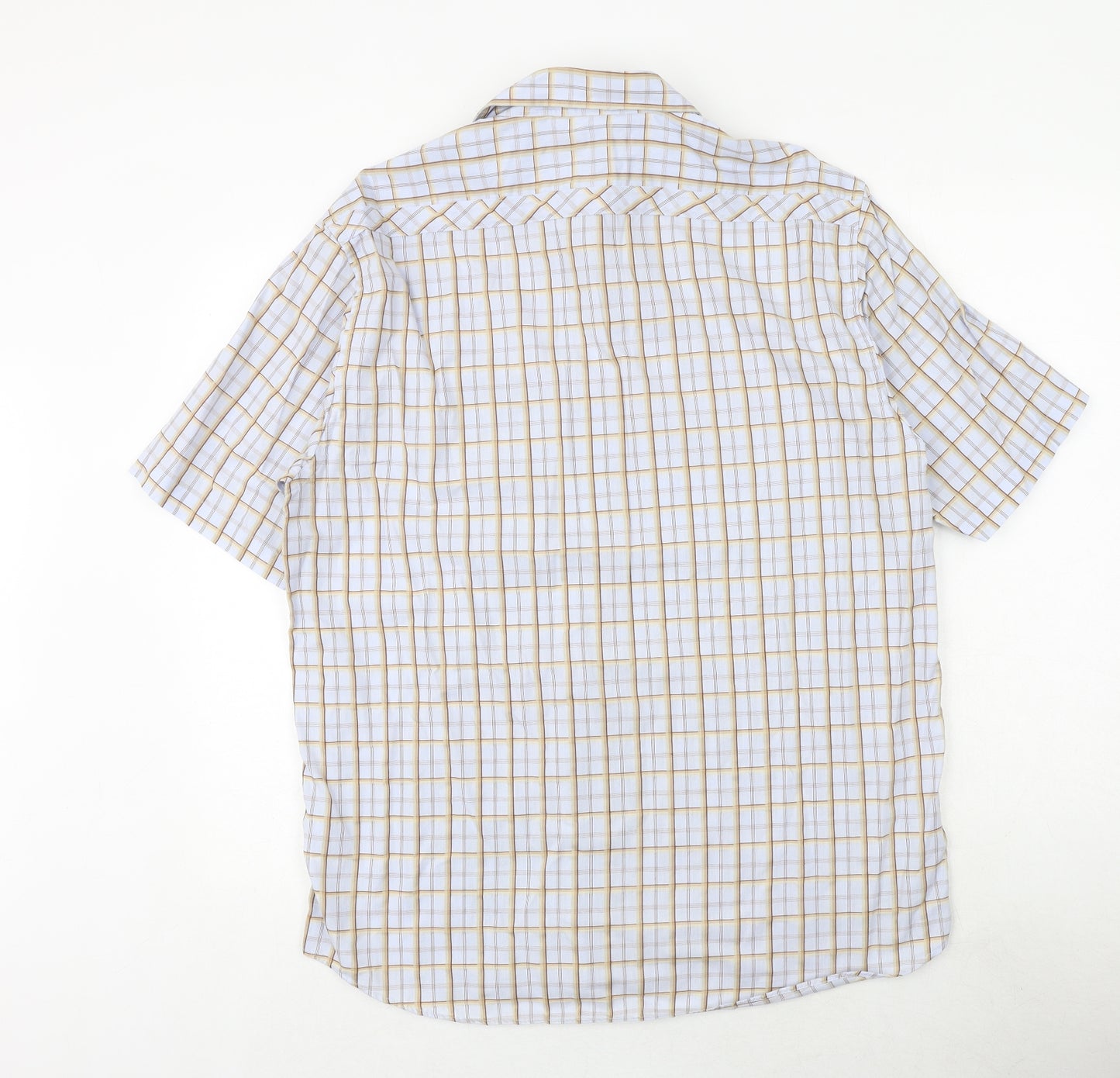 ARMANDO Mens Blue Check 100% Cotton Button-Up Size XL Collared Button