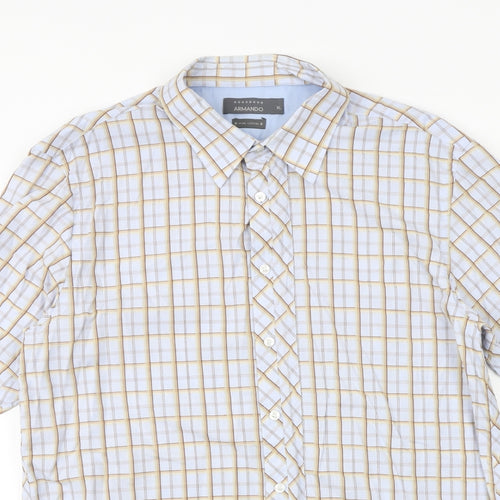 ARMANDO Mens Blue Check 100% Cotton Button-Up Size XL Collared Button