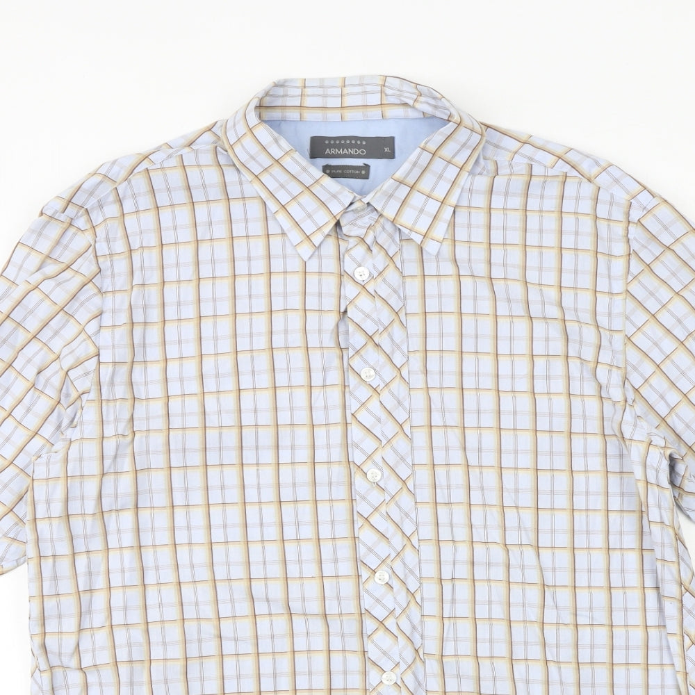 ARMANDO Mens Blue Check 100% Cotton Button-Up Size XL Collared Button
