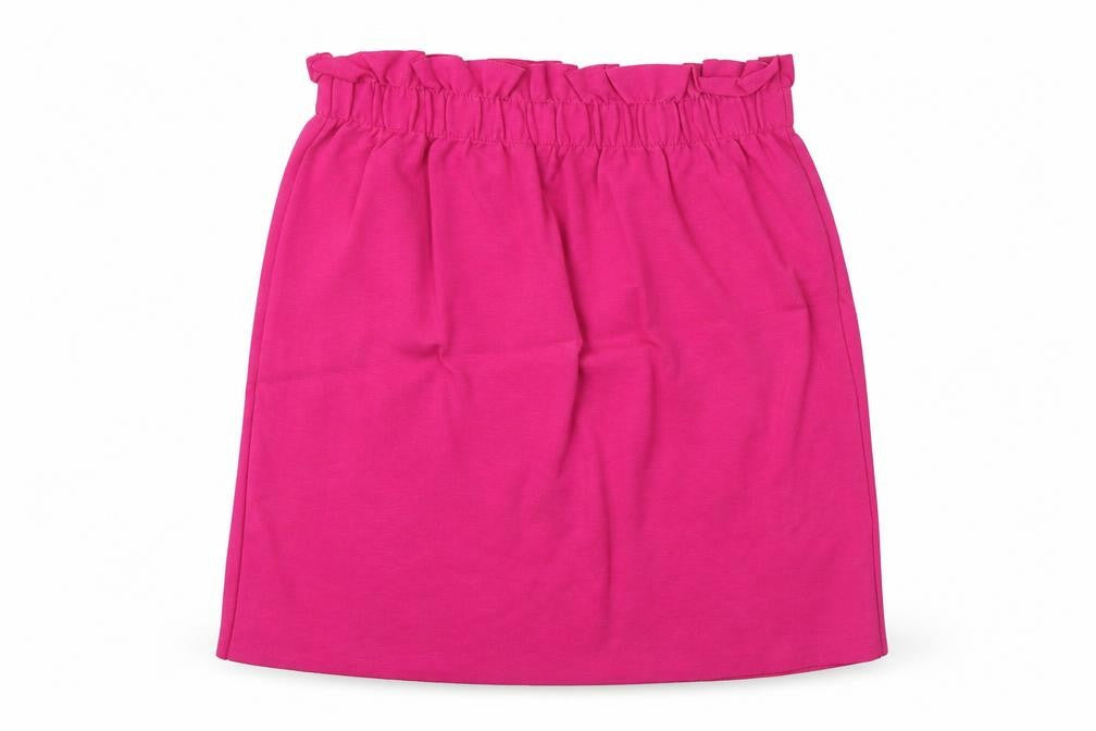 Front view of Bershka women’s pink polyester mini skirt, size S