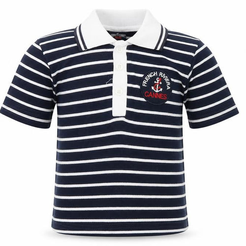 Spirit of Cannes Boys Blue Striped 100% Cotton Pullover Polo Size 3 Years Collared Button - French Riviera