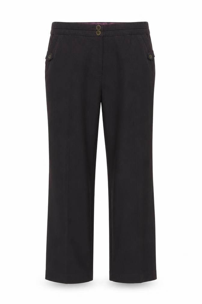 Front view of Marks & Spencer women’s purple polyester trousers, size UK 16, regular zip
