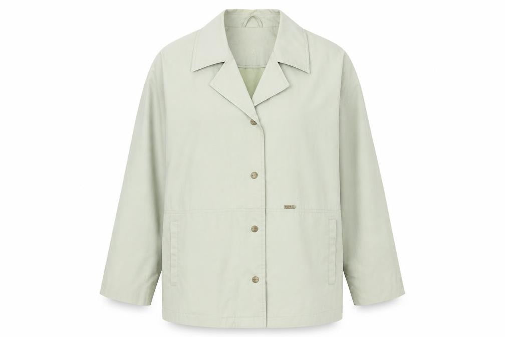 Front view of Astraka women’s green jacket, size M, snap