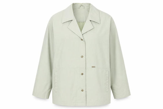 Front view of Astraka women’s green jacket, size M, snap