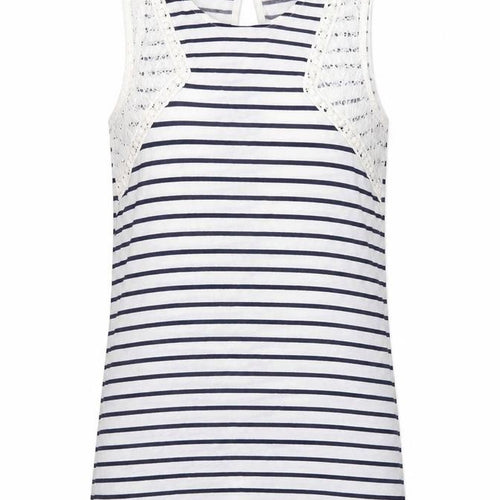 Dorothy Perkins Womens White Striped Polyester Basic Tank Size 10 Boat Neck - Crocheted Lace Detail