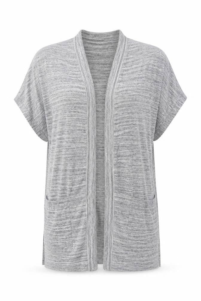 Front view of Next women’s grey v-neck cotton cardigan jumper, size UK 10