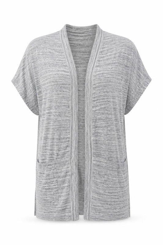 Front view of Next women’s grey v-neck cotton cardigan jumper, size UK 10