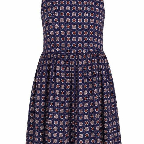 Hearts & Bows Womens Blue Geometric Viscose Fit & Flare Size 8 Boat Neck Button