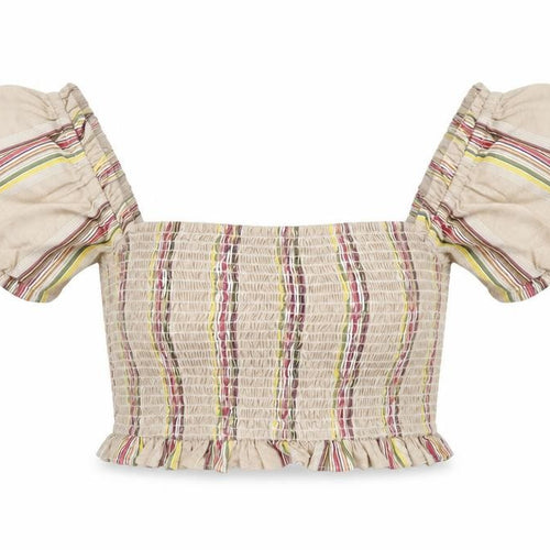 Missguided Womens Beige Striped Cotton Cropped Blouse Size 6 Square Neck