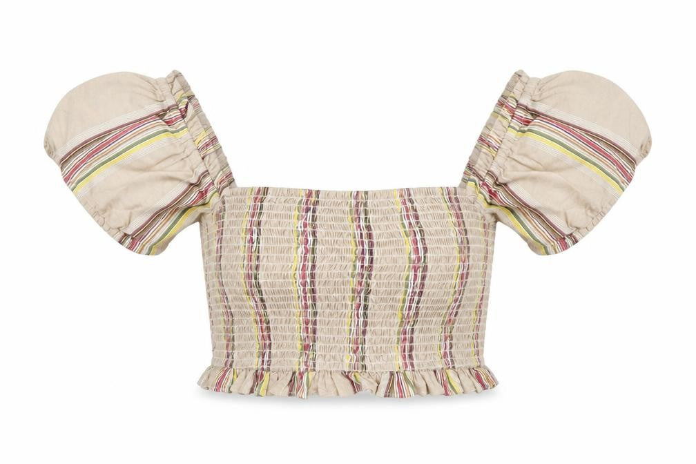 Missguided Womens Beige Striped Cotton Cropped Blouse Size 6 Square Neck