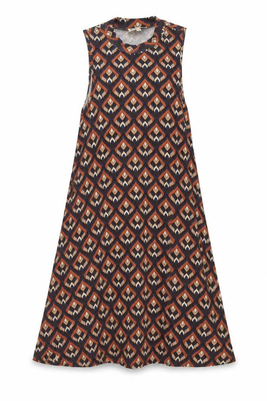 Front view of Apricot women’s multicoloured geometric polyester a-line, size UK 8, round neck pullover