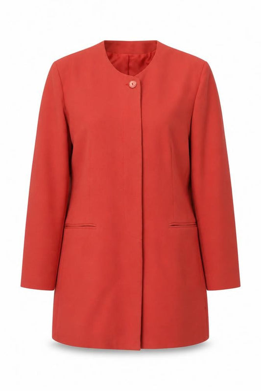 Front view of Richards women’s red jacket, size UK 18, button
