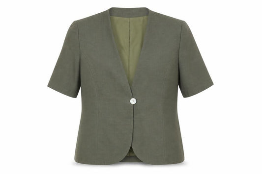 Front view of Paul Separates women’s green viscose jacket blazer, size UK 12