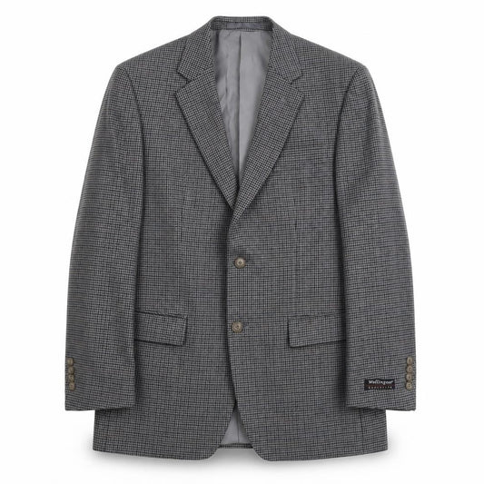 Front view of Wellington men’s grey houndstooth polyester jacket suit jacket, size L, regular