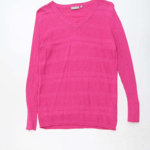 Fransa Womens Pink V-Neck Cotton Pullover Jumper Size XS - Textured