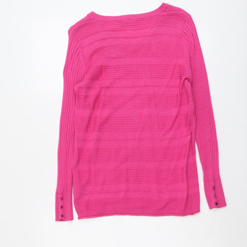 Fransa Womens Pink V-Neck Cotton Pullover Jumper Size XS - Textured