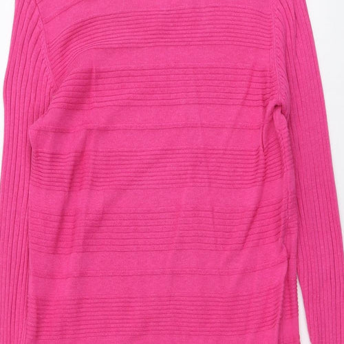 Fransa Womens Pink V-Neck Cotton Pullover Jumper Size XS - Textured