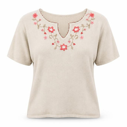 Essentials Womens Beige V-Neck Floral Acrylic Henley Jumper Size 14
