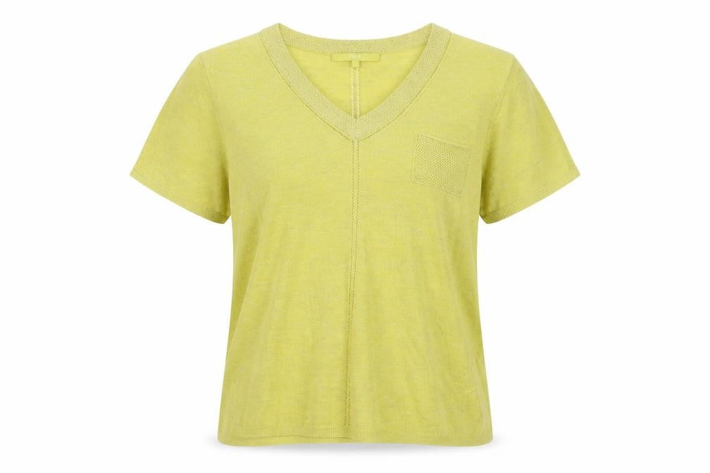 Front view of Next women’s green v-neck acrylic jumper, size UK 10