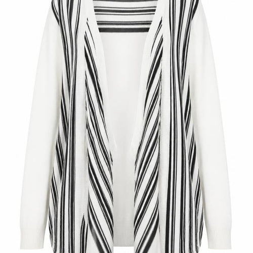 Fransa Womens White V-Neck Striped Viscose Cardigan Jumper Size L