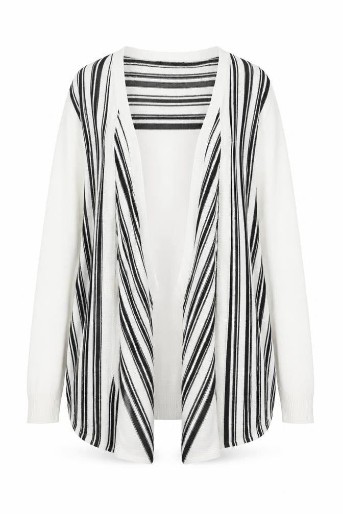 Fransa Womens White V-Neck Striped Viscose Cardigan Jumper Size L