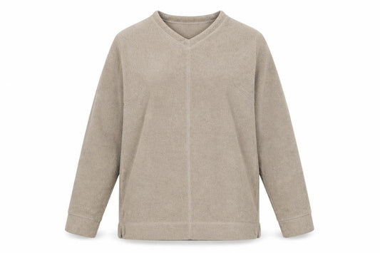 Front view of Hawkshead women’s beige polyester pullover sweatshirt, size UK 12, pullover