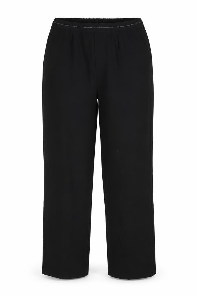 Front view of Bonmarché women’s black polyester trousers, size UK 12, regular
