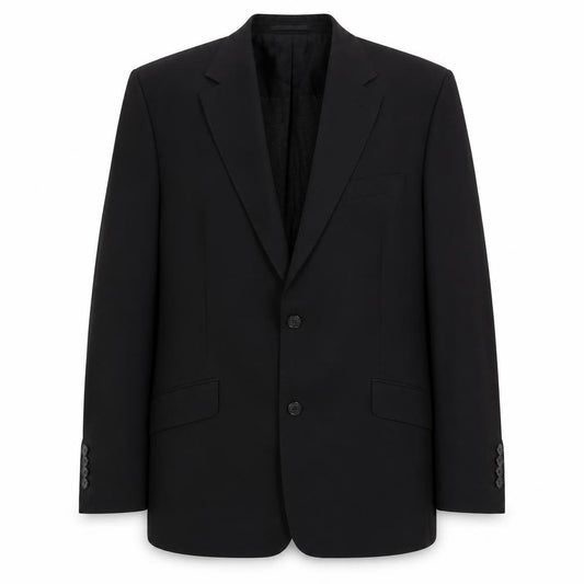 Front view of Voyager men’s black polyester jacket suit jacket, size 40, regular