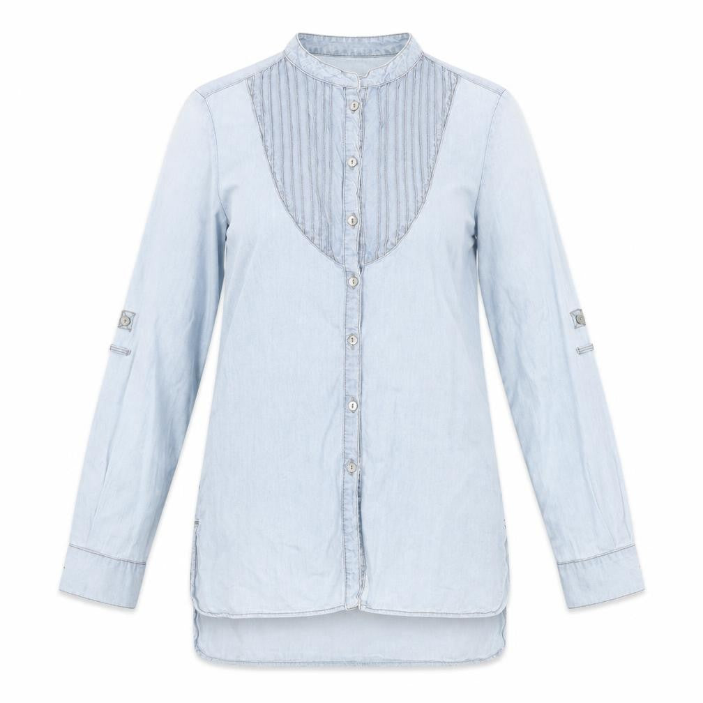 Front view of Zara women’s black 100% cotton basic button-up, size XS, v-neck