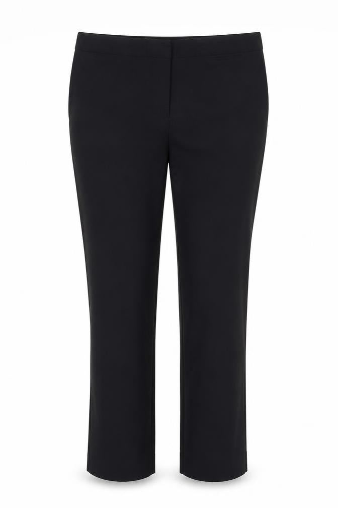 Front view of David Luke women’s blue polyester trousers, size UK 34, in regular zip