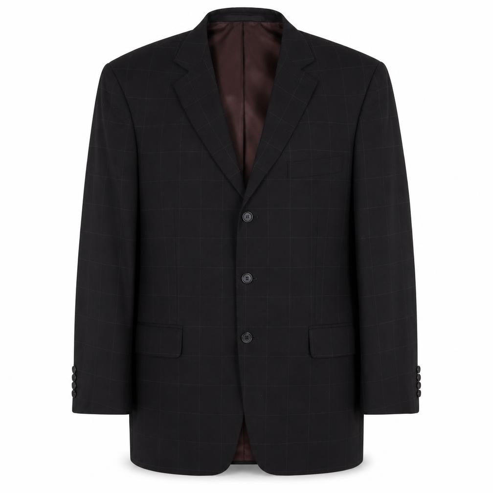 Front view of Marks & Spencer men’s black check polyester jacket suit jacket, size 42, regular