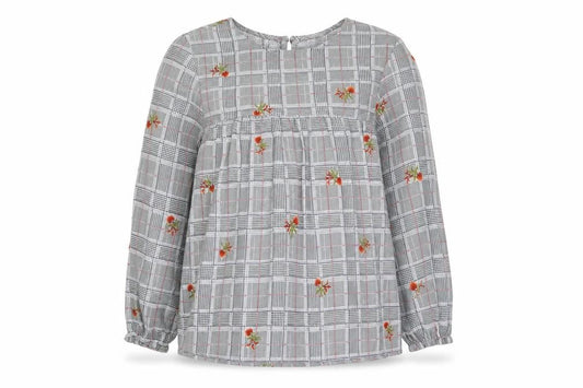 Front view of V.Code women’s multicoloured geometric polyester basic blouse, size S, round neck - flower print