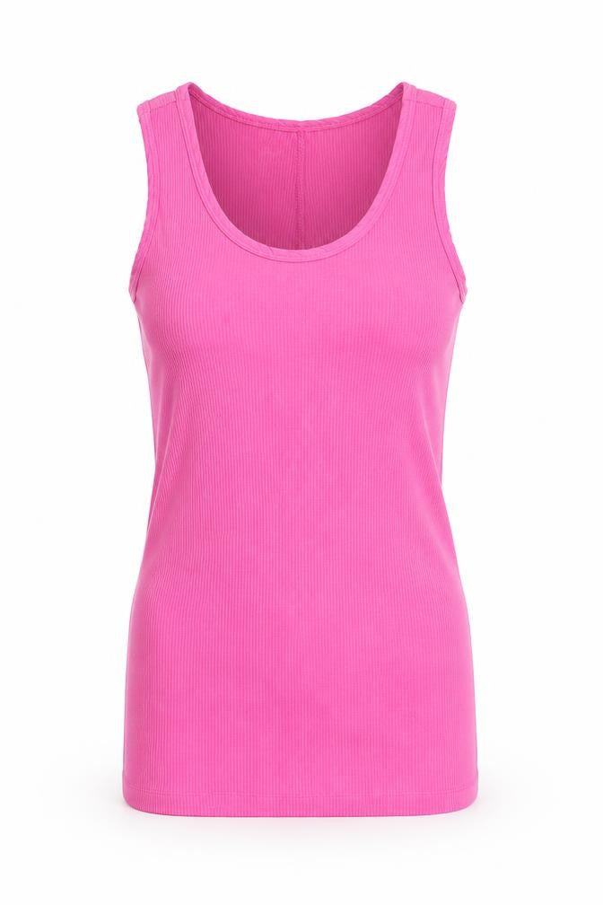 Front view of Gap women’s pink cotton basic tank, size XS, scoop neck - ribbed