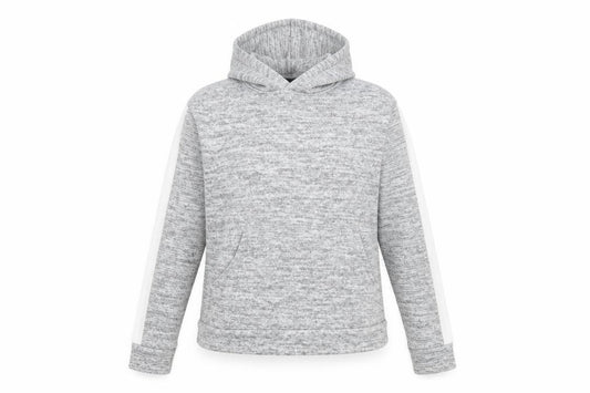 Front view of Boohoo women’s grey geometric polyester pullover sweatshirt, size UK 12, pullover