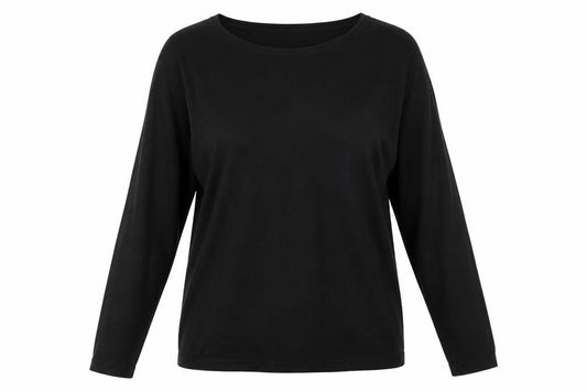 Front view of H&M women’s black round neck viscose jumper, size M