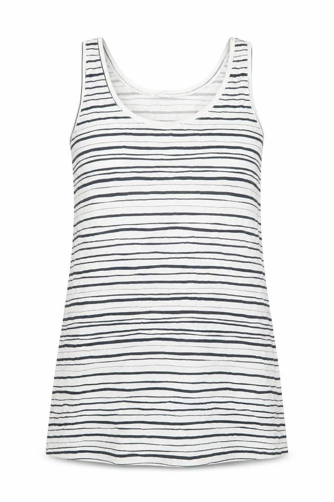 Front view of La Redoute women’s white striped cotton basic tank, size L, round neck