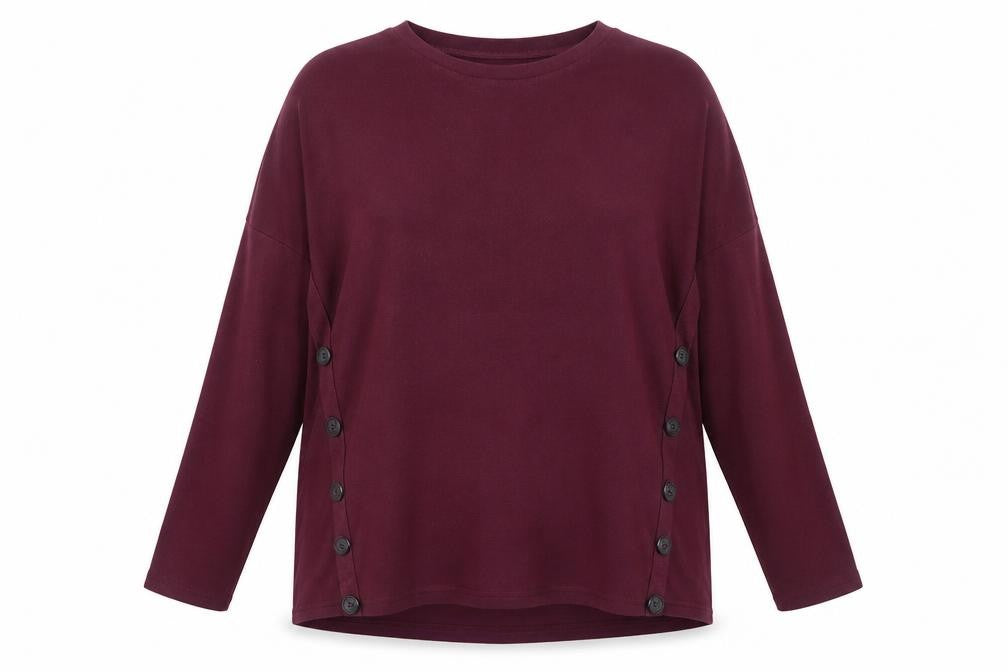 Front view of New Look women’s purple round neck polyester jumper, size UK 12