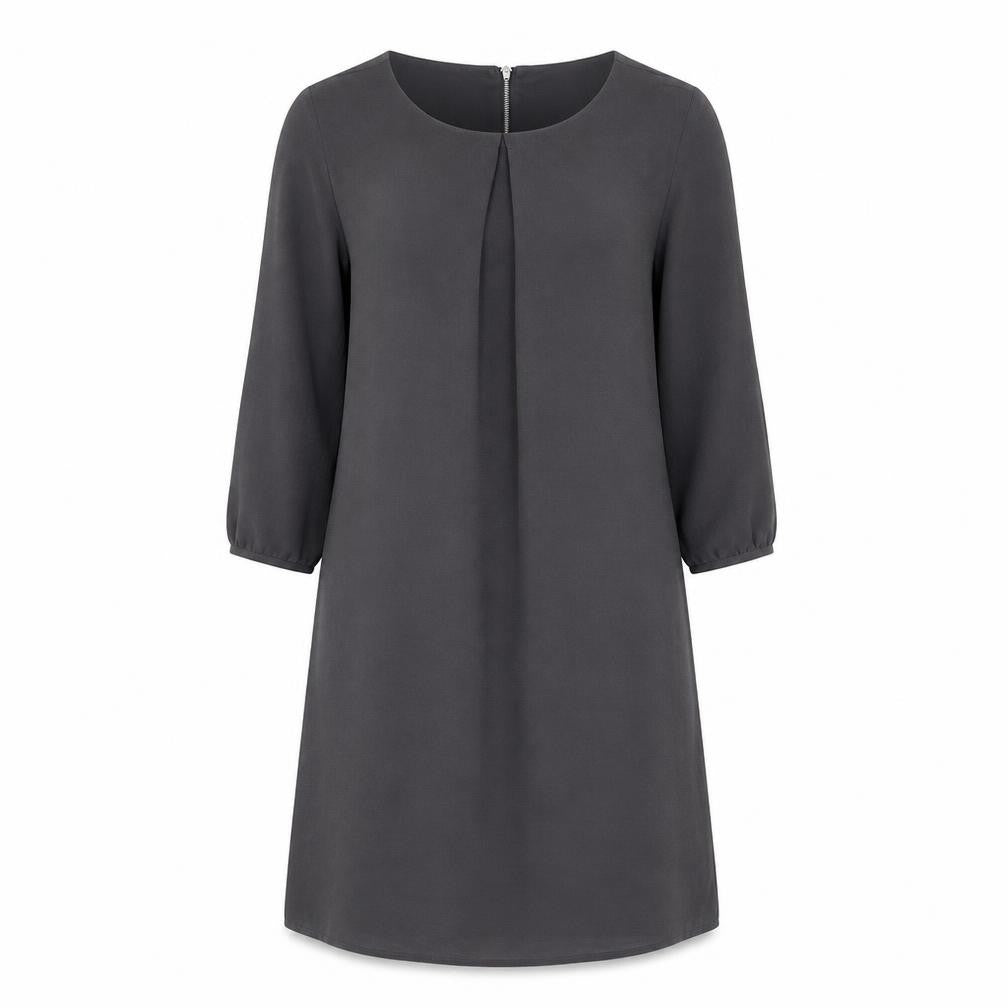 Front view of H&M women’s grey polyester a-line, size UK 8, round neck zip
