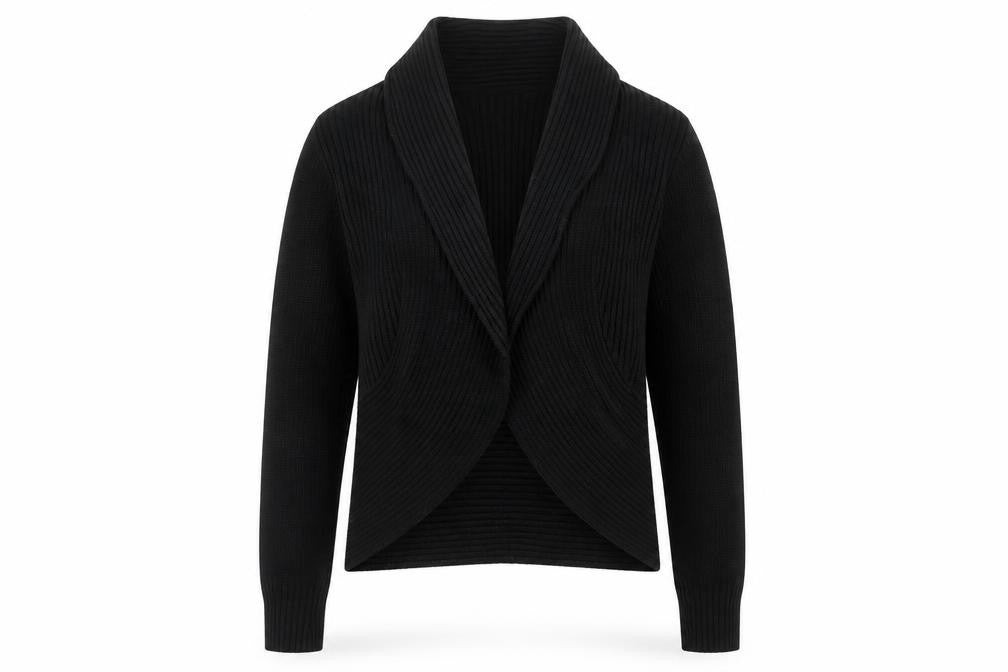 Front view of H&M women’s black v-neck acrylic jumper, size S