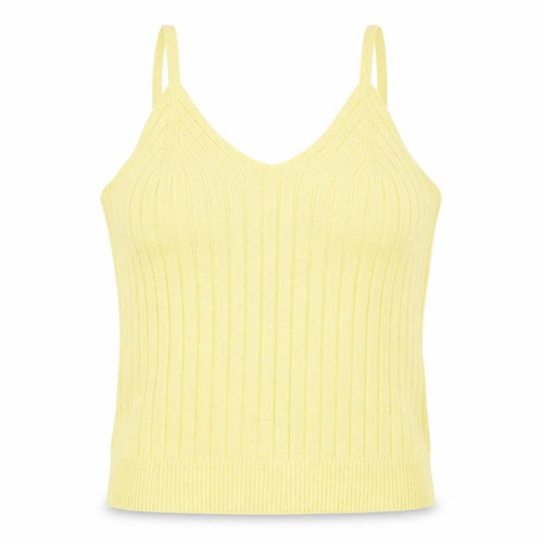 Mango Womens Yellow Cotton Basic Tank Size L V-Neck - Ribbed