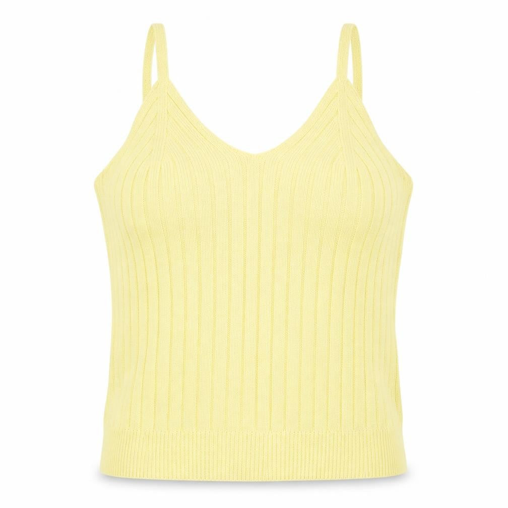 Mango Womens Yellow Cotton Basic Tank Size L V-Neck - Ribbed