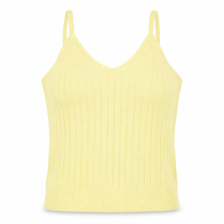 Mango Womens Yellow Cotton Basic Tank Size L V-Neck - Ribbed