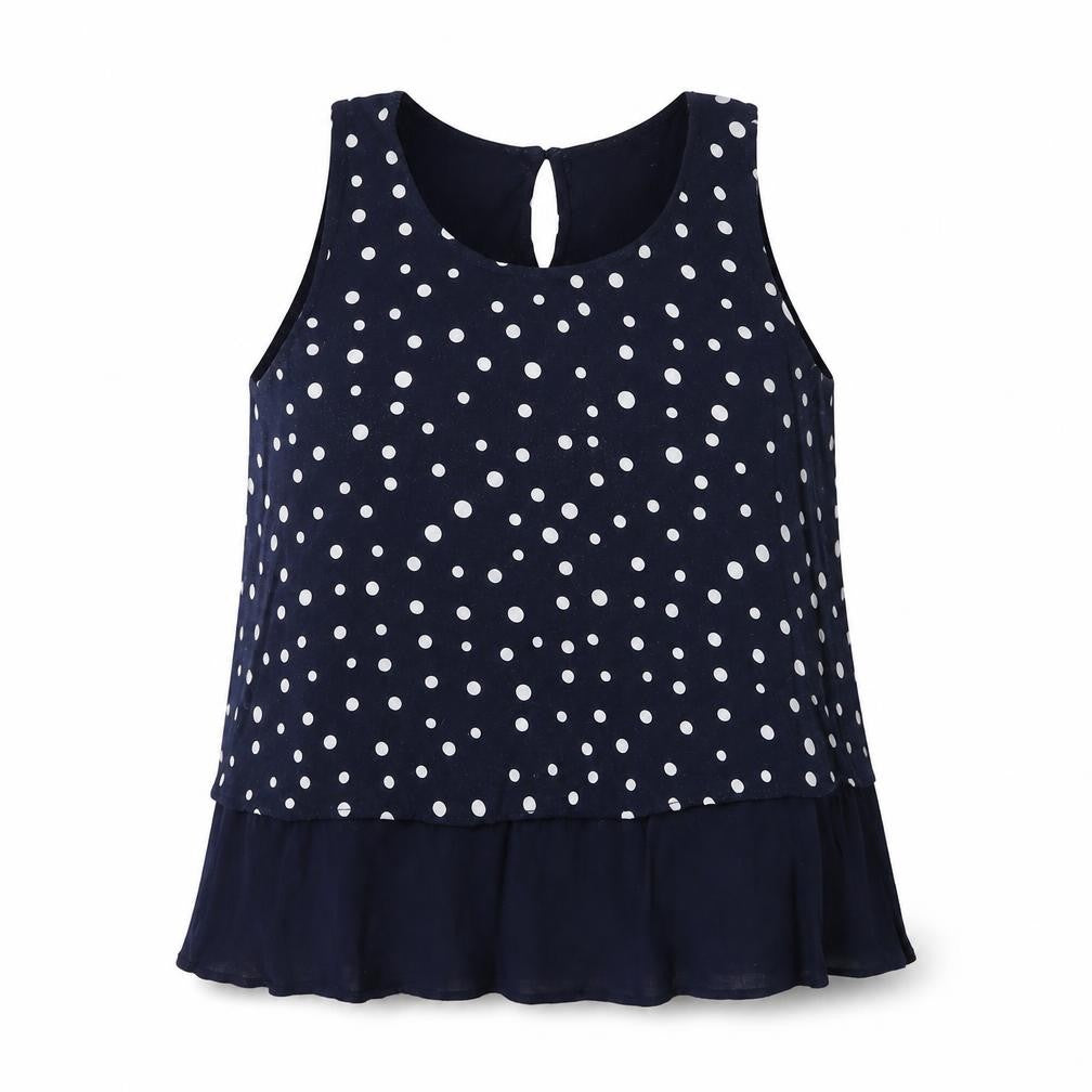 Mango Womens Blue Polka Dot Viscose Basic Tank Size S Round Neck
