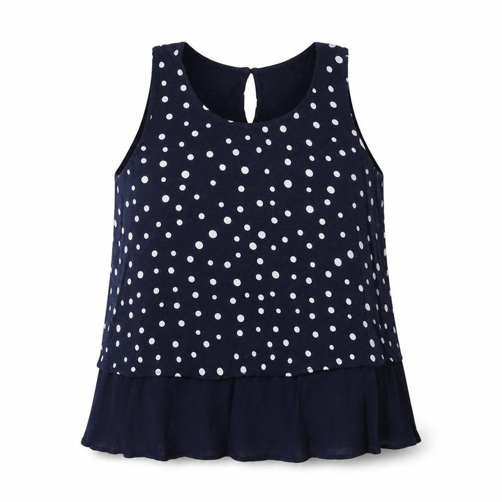 Mango Womens Blue Polka Dot Viscose Basic Tank Size S Round Neck