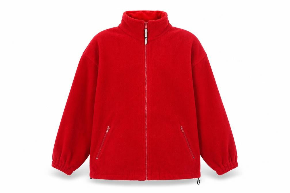 Front view of Neutral Territory men’s red jacket, size S, zip