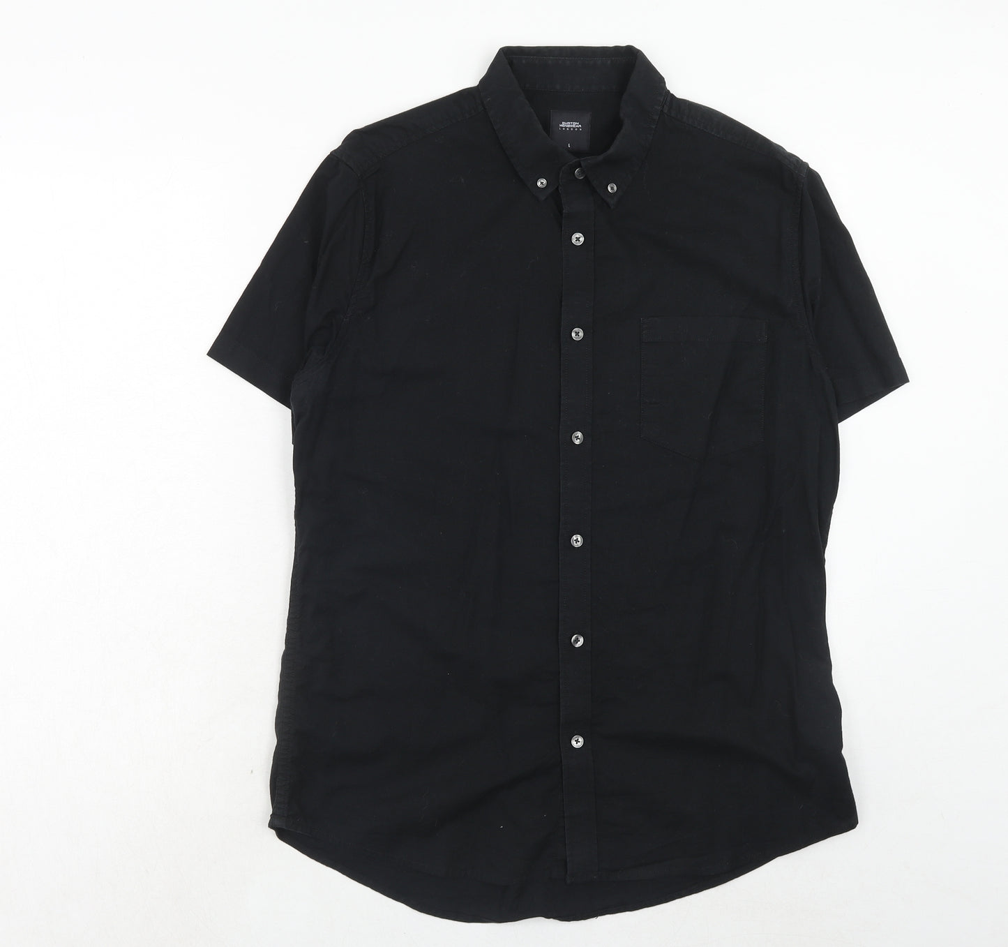 Burton Mens Black Cotton Button-Up Size L Collared Button