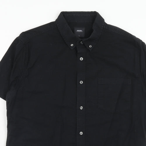 Burton Mens Black Cotton Button-Up Size L Collared Button