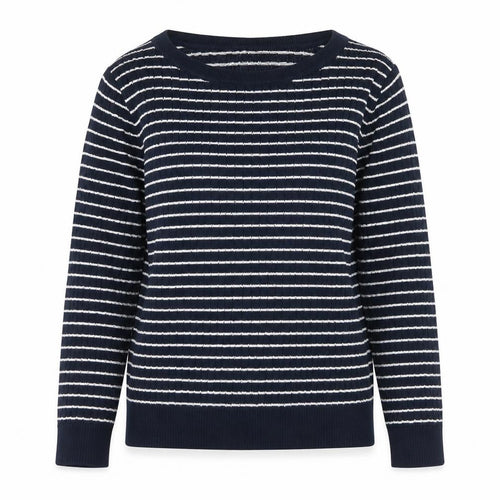 Jones New York Womens Blue Round Neck Striped Cotton Pullover Jumper Size L