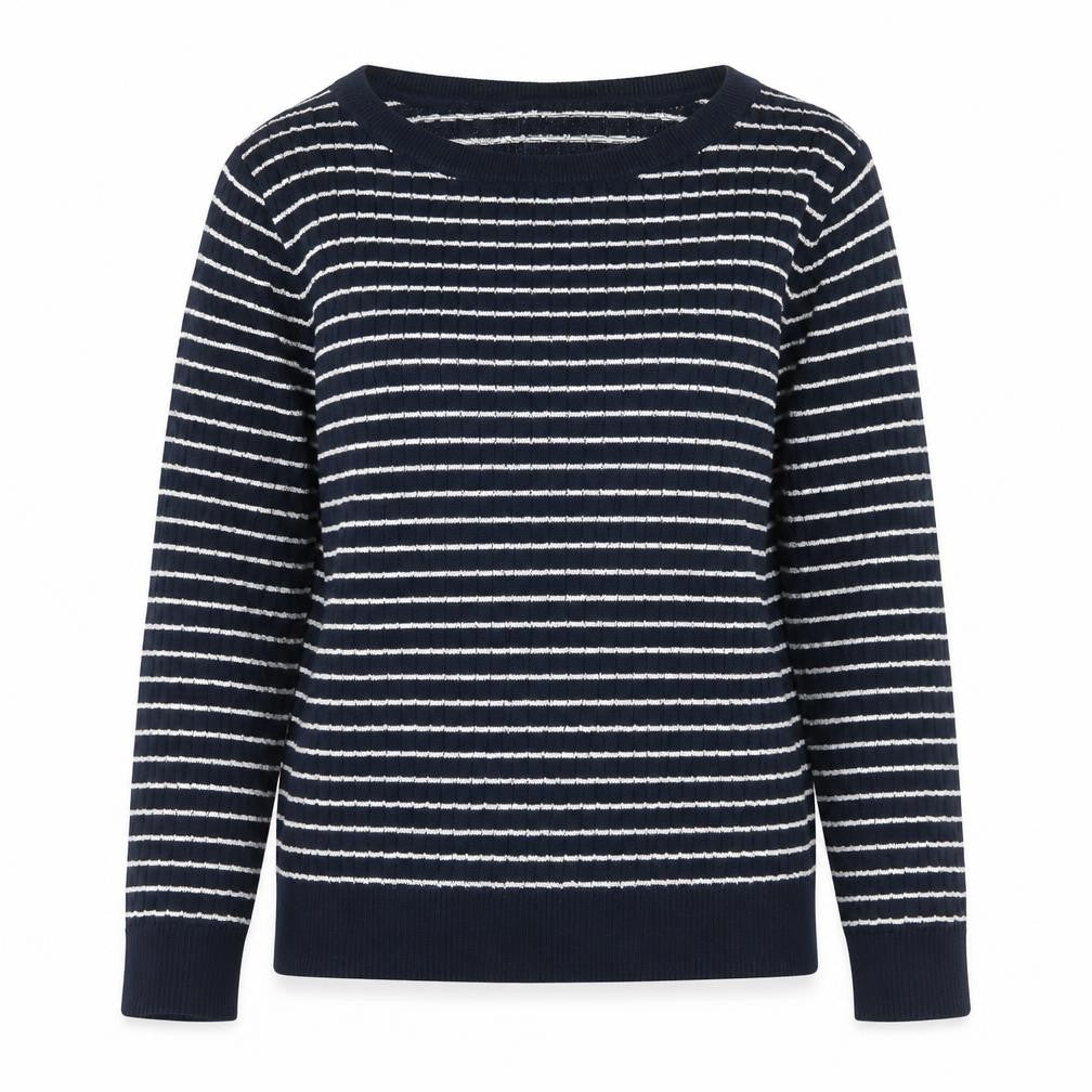 Jones New York Womens Blue Round Neck Striped Cotton Pullover Jumper Size L